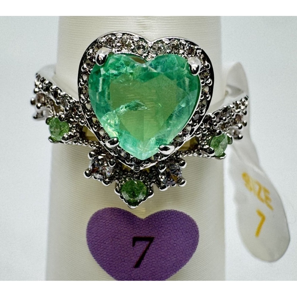 Size 7 Bomb Party Retro Hearts on Fire Ring RBP6582 Mint Green Heart